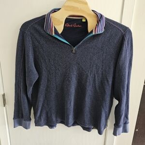 Robert Graham Navy Blue Cotton Sweater Mock Neck 1/4‎ Zip Pinstripe Men’s 2XL